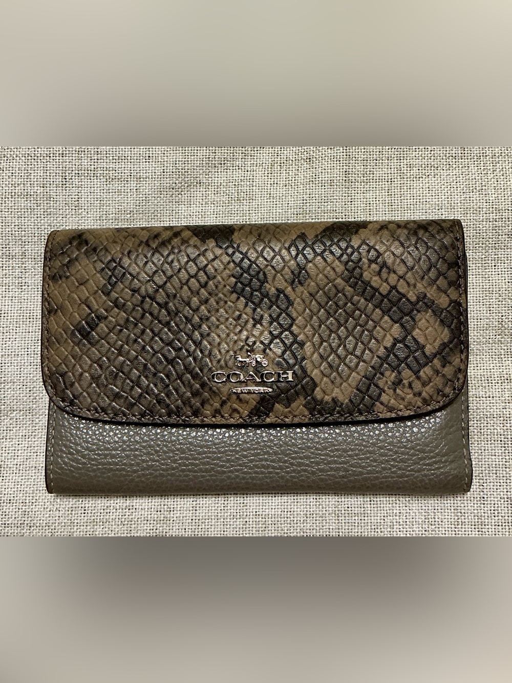 Coach Olive Snake-Print Leather Wallet with Pebble Trim